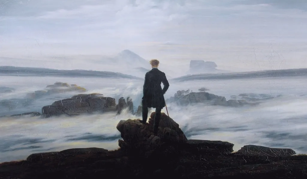 Wanderer above the Sea of Fog (1818) by Caspar David Friedrich. The painting captures the concept of "the sublime"